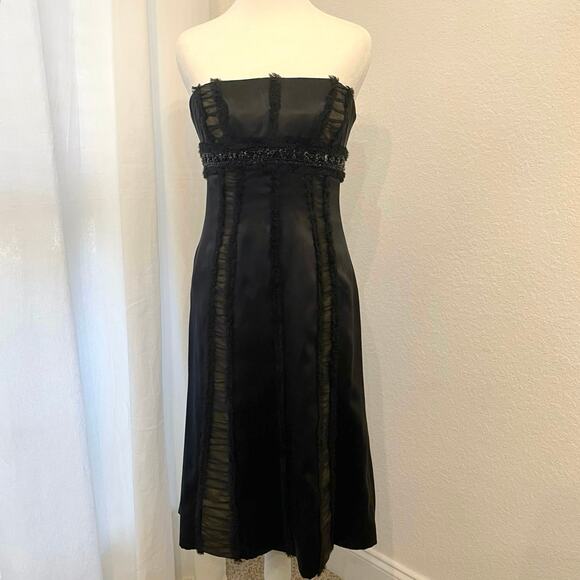 VTG Badgley Mischka Cocktail Dress 2 Black Silk Y2K Sparkle Whimsigoth Hoco LBD - Picture 1 of 16